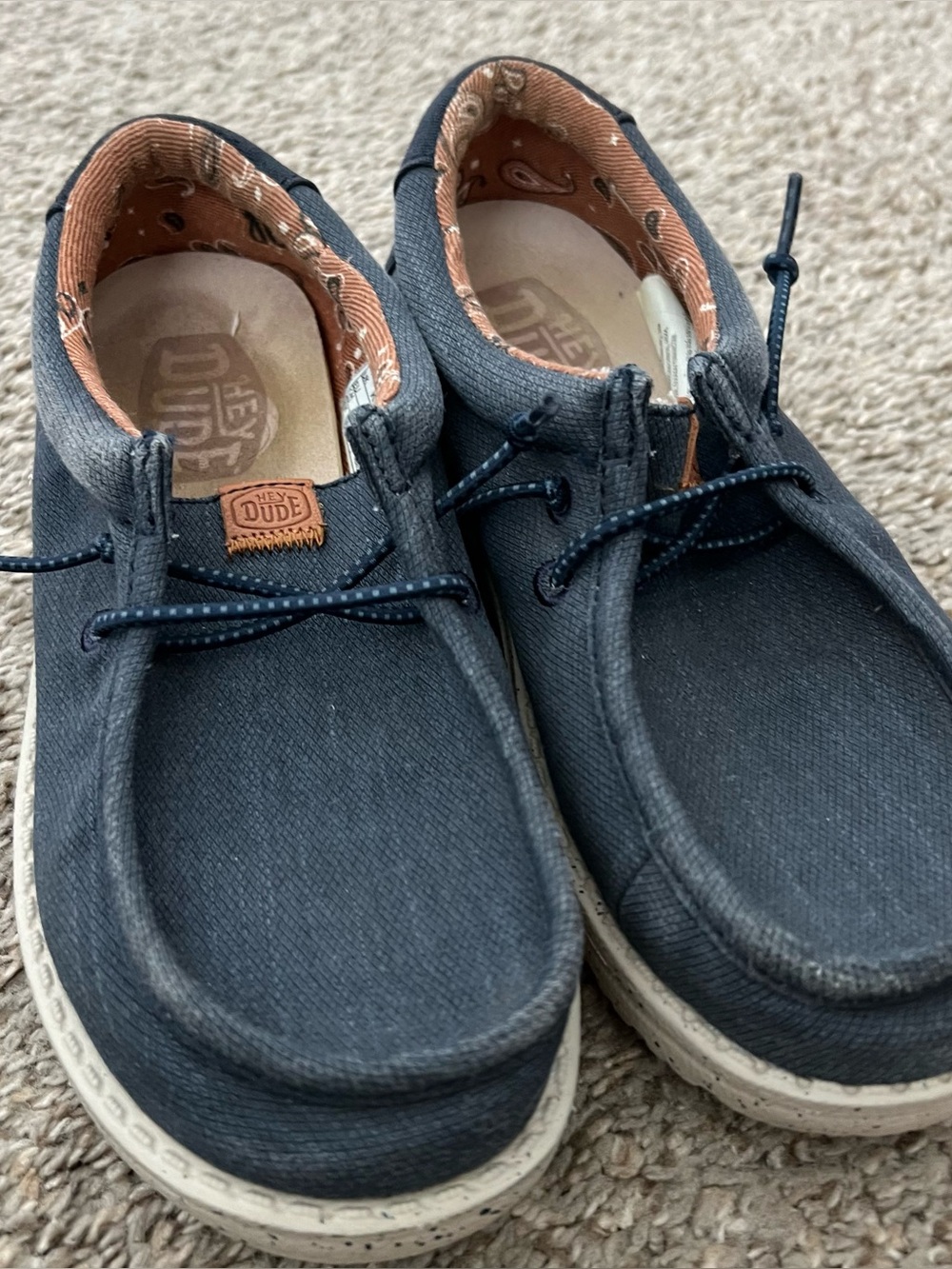Hey Dude Kids Navy Canvas Slip-On Loafers with Brown Lining Size 13